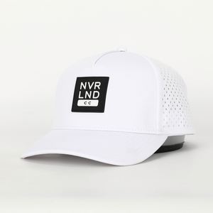 Casquette de baseball Gorras imperméable avec logo en PVC personnalisé à 5 panneaux, chapeau de papa de golf perforé en polyester spandex blanc avec trou découpé au laser - Product Image 1
