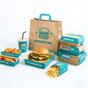Kemasan Makanan Sekali Pakai Ramah Lingkungan dari Kertas, Lipat, Custom untuk Kentang Goreng, Sayap Ayam, <span class=keywords><strong>Burger</strong></span>, Wadah Makanan Cepat Saji - Product Image 4