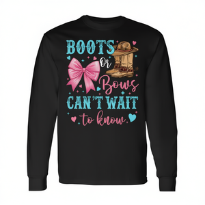 Boots Or Bows Cant Wait To Know Western Gender Reveal Party T-shirt à manches longues - Product Image 2