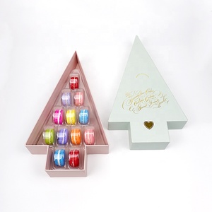 Luxury Christmas tree shape 12 macaron cookie paper packaging gift box with plastic inserts