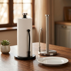 Distributeur de rouleaux de papier antidérapant en acier inoxydable, support de serviettes en papier sur pied avec base à ventouse pour l'organisation et le rangement de la cuisine - Product Image 1