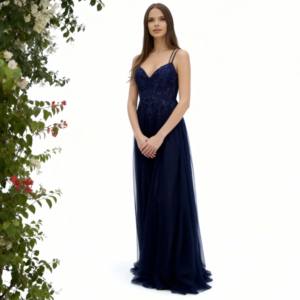 فستان سهرة أنيق بتصميم بدون حمالات مزين بالخرز، قماش شيفون فاخر منسدل، فستان حفلات راقٍ للمناسبات - Product Image 6