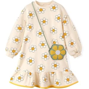 Ozkiz ชุดไปโบสถ์ผ้าฝ้ายลายดอกไม้เกาหลีสำหรับเด็กวัยหัดเดินชุดอีสเตอร์เด็กผู้หญิงพร้อมแขนยาวและกระเป๋าชุดสำหรับทุกวัย4-8ปี - Product Image 3