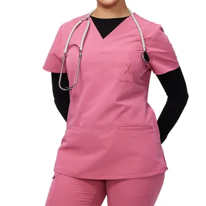 Custom Anti-Wrinkle Nurse Uniform Fashion Sets Short Sleeve Elastic Hospital Doctor Nursing Scrubs