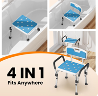Chaise de douche bleue pour l'intérieur de la douche, capacité de 400 lb, siège de baignoire robuste avec accoudoirs et dossier réglable en hauteur pour les personnes âgées et les personnes handicapées