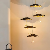 Lámpara de araña LED de hoja de loto de cobre y latón moderno, lámpara colgante de techo, accesorios para escalera, Hotel, Villa, vestíbulo, banquete