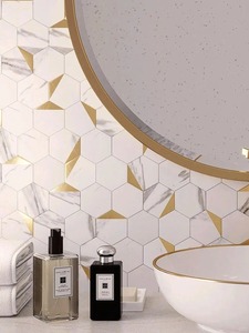 Mosaico de azulejos de vidrio espejo con forma cuadrada de mármol blanco color dorado para salpicadero de <span class=keywords><strong>pared</strong></span> - Product Image 3