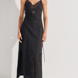 Nuevos Vestidos de Lino para Mujer, Moda de Verano, Elegantes, Cuello en V, Cintura Alta, Maxi, Casuales, con Tirantes y Bordados - Product Image 1