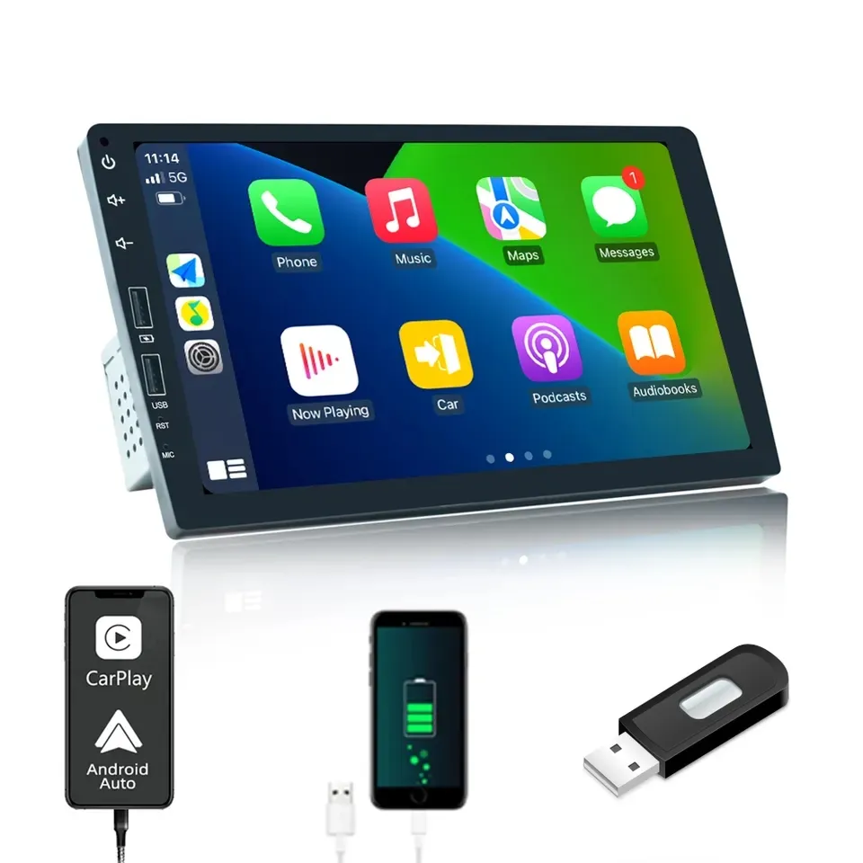 Radio con GPS para coche, de 9 pulgadas reproductor multimedia con pantalla táctil capacitiva, doble puerto frontal, USB, Carplay, Android, MP5, estéreo, individual Din