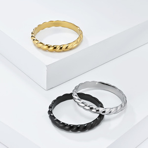 Twisted Bread Shaped <b>Ring</b> 18K Gold Plated Titanium Steel Women's Fashion Jewelry Daily Wear - Product Image 2