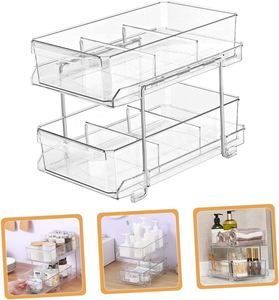 2-Tier Rectangle Clear Removable Dividers Slide-Out Eco-Friendly Plastic <b>Storage</b> Bins Bathroom Sink Organizer <b>Kitchen</b> Fridge - Product Image 6