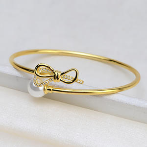S925 Silver Bow Elastic Bracelet for Women 8-13 Pearl Empty Tray DIY Accessories Semi Finished 1747 <b>Fashionable</b> <b>Bangles</b> - Product Image 3