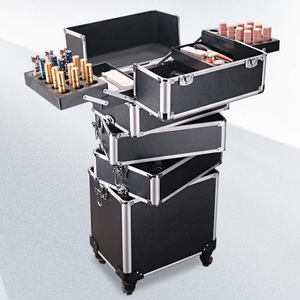 Chariot cosmétique professionnel de caisse de <span class=keywords><strong>Train</strong></span> de maquillage de roulement avec des roues coiffeur et organisateur de cas de <span class=keywords><strong>voyage</strong></span> d'ongle pour l'artiste - Product Image 5