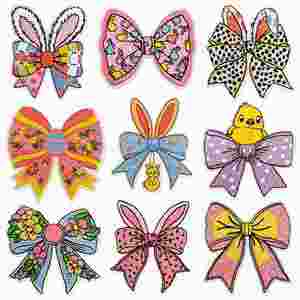 Patch thermocollant brodé motif lapin de Pâques mignon avec nœud pour accessoires vestimentaires décoratifs de fêtes - Product Image 1