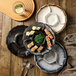 <span class=keywords><strong>Assiette</strong></span> ronde japonaise en céramique blanche, 5 compartiments, plateau de service pour snacks, fruits, amuse-gueule, fromage - Product Image 5