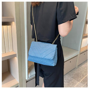 2023新款绣花<span class=keywords><strong>v</strong></span>格韩版牛仔布蓝色时尚单肩包复古时尚斜挎包 - Product Image 6