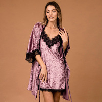 Pyjama élégant et luxueux en velours RUIYI, deux pièces, col en V, dentelle sexy, longueur genou, respirant, doux, tendance, pour l'été/le printemps/l'automne