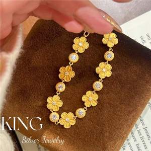 King Silver Jewelry Flower Charm <b>Bracelet</b> S925 Gold Plated <b>Adjustable</b> Chain Everyday Wear - Product Image 5