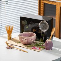 Astief Wholesale Premium Handmade Petal Shape Ceramic Matcha Chawan Bowl Matcha Tea Accessory Tools Whisk Set