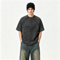 T-shirt Homme AMLClever 2026 – Style Streetwear Ample avec Patchwork Structuré, Manches Courtes – Personnalisation DTG DTF Logo OEM