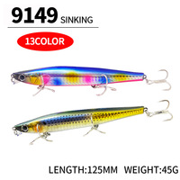 Leurre Artificiel Minnow Coulant 125mm/45g pour Pêche au Poisson-Mandarin et au Bar, Lancer Longue Distance, Plongeant dans Toutes les Couches d'Eau, avec Hameçons Triples