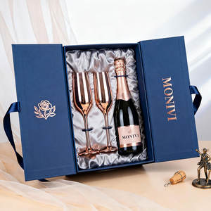 Individuell Bedruckte Luxuriöse Starre Papier-Kartonverpackung Marineblaue Leere Aufbewahrungsbox für Champagnergläser Rotwein-Geschenkbox mit Seidensatin - Product Image 1