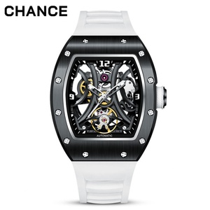 Unique Men Automatic Mechanical Hollow Tonneau Stainless Steel Case Silicon Band Self-Wind Movement <b>Watch</b> 1 Piece with Own logo - Product Image 1