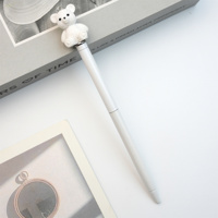 Stylo bille rechargeable en métal à mécanisme rotatif avec tête en résine souple motif ours, logo gravé sur mesure, ensemble pour la vente au détail en librairie