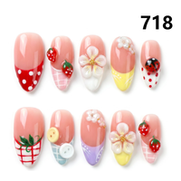 1461-1465 Kuku Palsu Buatan Tangan 10pcs Bahan Press-On Model Almond Desain Ukiran Bunga Kustom Modis Persegi untuk Jari