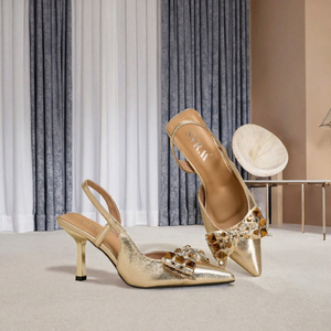 Sandalias de tacón fino dorado con punta, de PU, para novia, tallas grandes, sin cordones, con pedrería decorativa, para mujer, que aumentan la altura 8 cm - Product Image 3