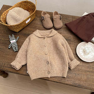 Vêtements pour enfants coréens du début du printemps, <span class=keywords><strong>pull</strong></span> pour enfants, printemps/automne, cardigan en acrylique tricoté rétro uni pour bébé garçon, nourrisson - Product Image 4