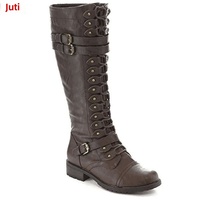 Bottes d'hiver Spot Roman à tige haute pour femmes, grandes tailles 35-43, doublure en coton, fermeture éclair latérale, talon épais