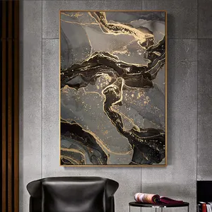100% handgemalte Luxus abstrakte flüssige Poster schwarz grau Gold Marmor Wand kunst Leinwand Ölgemälde moderne Kunst