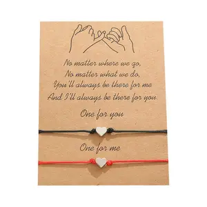 Benutzer definierte Logo Wachs Cord Wrap geknotete Armbänder Paar Gold Herz Charms wünschen Freundschaft Armband mit Message Card Schmuck