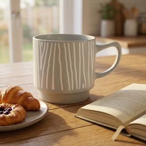 New Design Ceramic Porcelain Mug <b>Set</b> Stripe Geometric Embossed Pattern Dishwasher <b>Microwave</b> Safe for Presents Home Office Use - Product Image 4