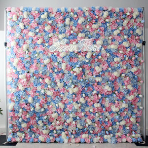 Mur de fleurs artificielles en tissu enroulable OEM, panneaux muraux de fleurs artificielles luxueux, toile de fond 8ftx8ft, décoration pour mariage et maison - Product Image 3