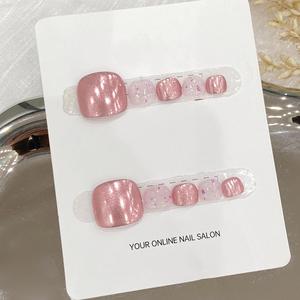 Nouveau produit lancé, ongles artificiels réutilisables faits à la main, rose laser, polarisés, pailletés argentés, à porter sur les pieds - Product Image 1