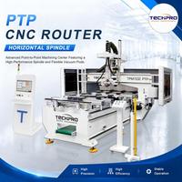Routeur CNC Point à Point ATC pour le bois avec broche horizontale et table à vide PTP pour panneaux d'armoires de cuisine