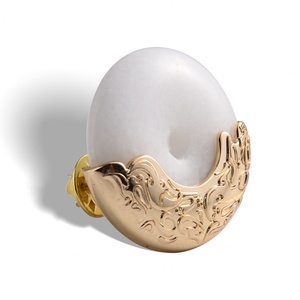 Factory Price Jade Material Beige Color Round Shape Pin Badge - Product Image 4