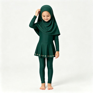 Girls Muslim Swim <b>Set</b> 3PCS <b>Modest</b> Full Coverage Swimwear with Hijab Long Sleeve Kids Swimsuit - Product Image 3