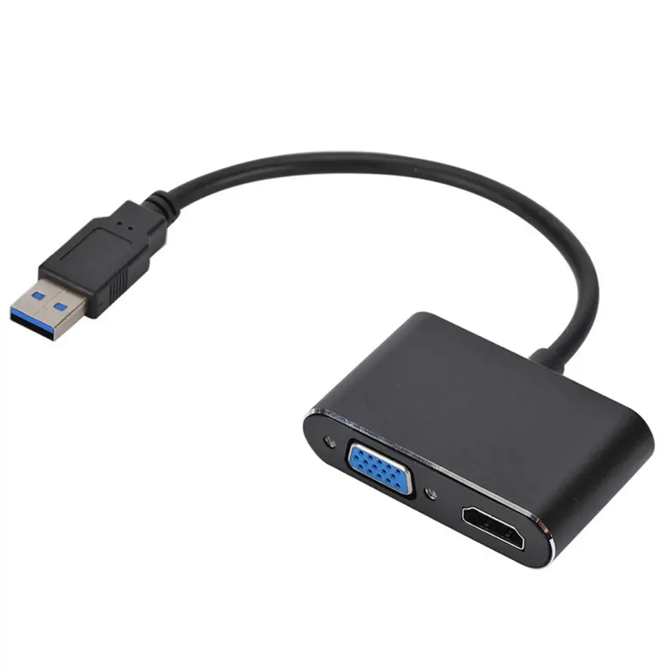 1080P çoklu ekran USB dönüştürücü 2 in 1 USB 3.0 Hub HDTV uyumlu VGA adaptörü USB 3.0 HD uyumlu + VGA sürücü-ücretsiz