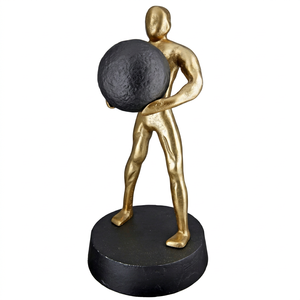 Golden <b>Figurative</b> Aluminum Sculpture With Black Sphere Modern Art Decor for Living Room Tabletop Display - Product Image 1