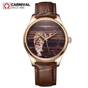 Montre mécanique de luxe pour homme Echo Valley 515, boîtier en acier inoxydable, bracelet en cuir, cadran en cristal saphir, fond squelette, bouton poussoir - Product Image 4