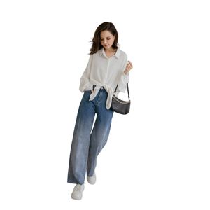 กางเกงยีนส์ของผู้หญิงทรงหลวมขากว้างสไตล์ลำลองมีสีไล่ระดับสีระบายอากาศได้ออกแบบโลโก้ได้ตามต้องการ - Product Image 1