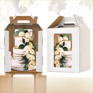 Boîtes d'emballage pour gâteaux de mariage, boîte à gâteau haute avec fenêtre transparente, papier kraft, 10-16 pouces, 2 couches, XL, gaufrage, pour anniversaire et <span class=keywords><strong>sushi</strong></span> - Product Image 3