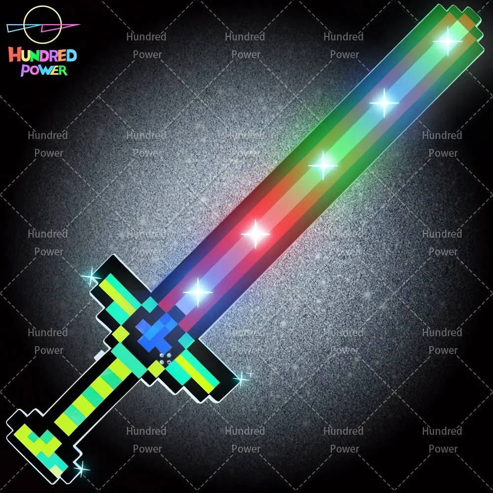 Blue Green Red Glow Light Up Pixel Sword Play Sword Light Saber for Kids Boys Girls Teens Toy
