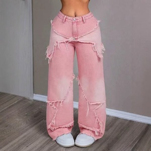 Pantalones vaqueros de mujer de cintura alta con agujeros, de pierna ancha, para otoño, nuevos pantalones largos de pierna recta, holgados, de moda, color rosa. - Product Image 2