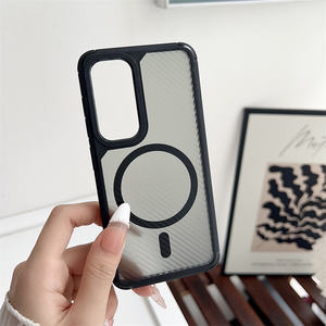 Cassa del telefono di ricarica senza fili magnetica in fibra di carbonio <span class=keywords><strong>per</strong></span> <span class=keywords><strong>Samsung</strong></span> S25 S24 S23 <span class=keywords><strong>S22</strong></span> Ultra <span class=keywords><strong>Plus</strong></span> da uomo custodia traslucida - Product Image 5