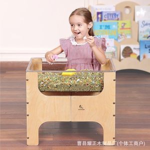 Cross-border wooden toddler toy table, children's <b>study</b> desk, portable combination table and <b>chair</b>, transparent educational - Product Image 2