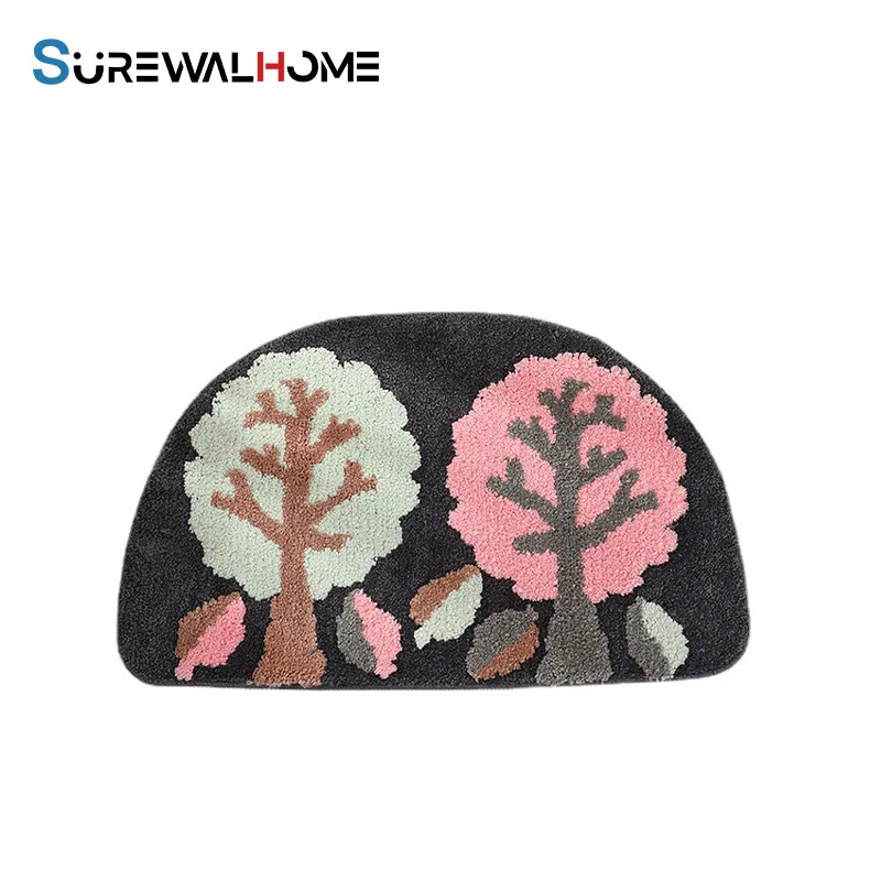 SUREWALHOME น่ารักพรมเช็ดเท้าพรมเช็ดเท้าครึ่งรอบแฟชั่นพรมทางเข้ากันลื่นทนทาน TPR ยาง